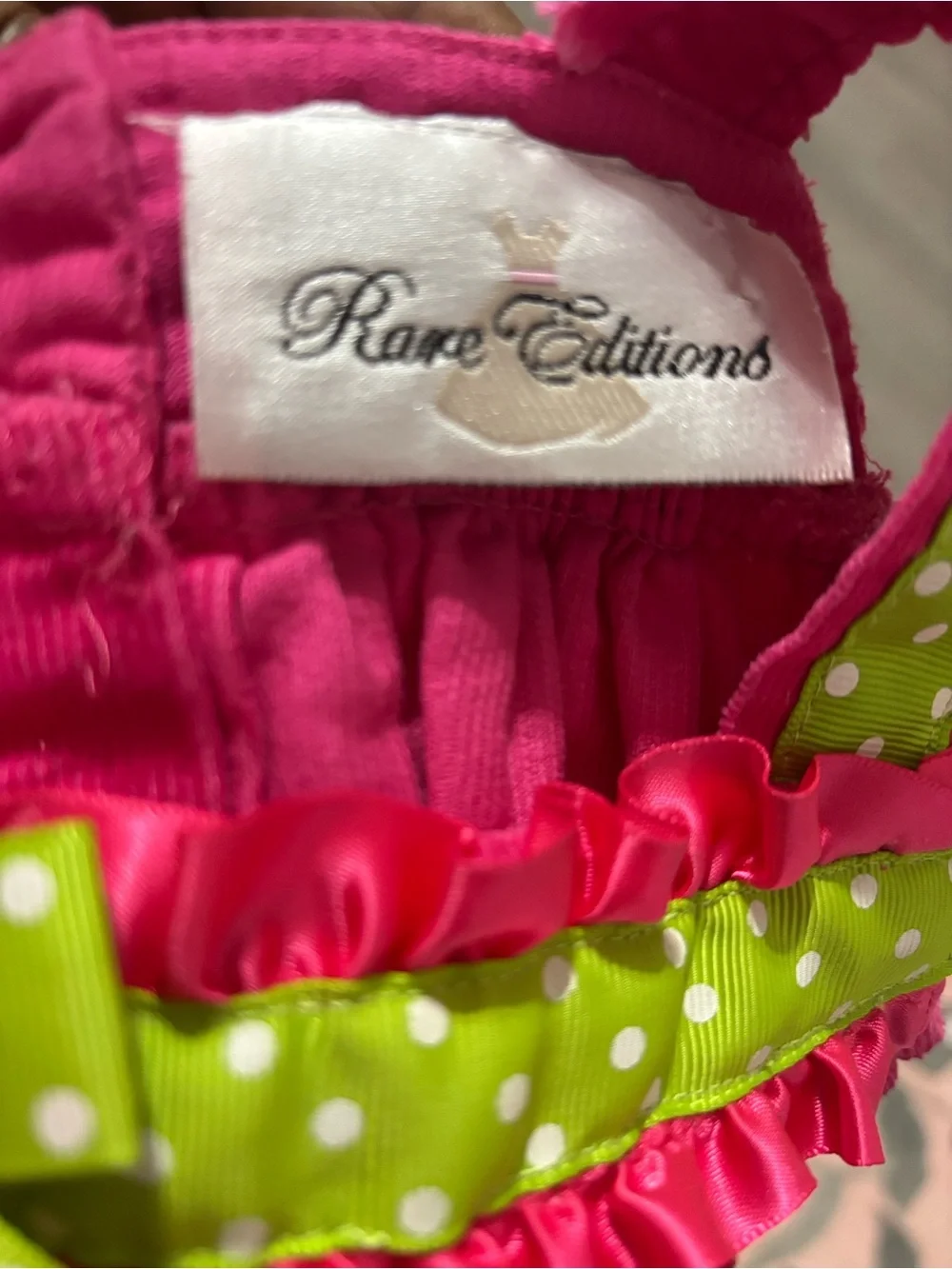 Rare Editions Hot Pink Dress with Lime Green Polka Dot Trim